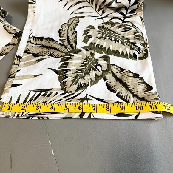 Tahari 100% Linen Wide Leg Pants L White Khaki Tropical Palm Print Resort Beach - Picture 9 of 9